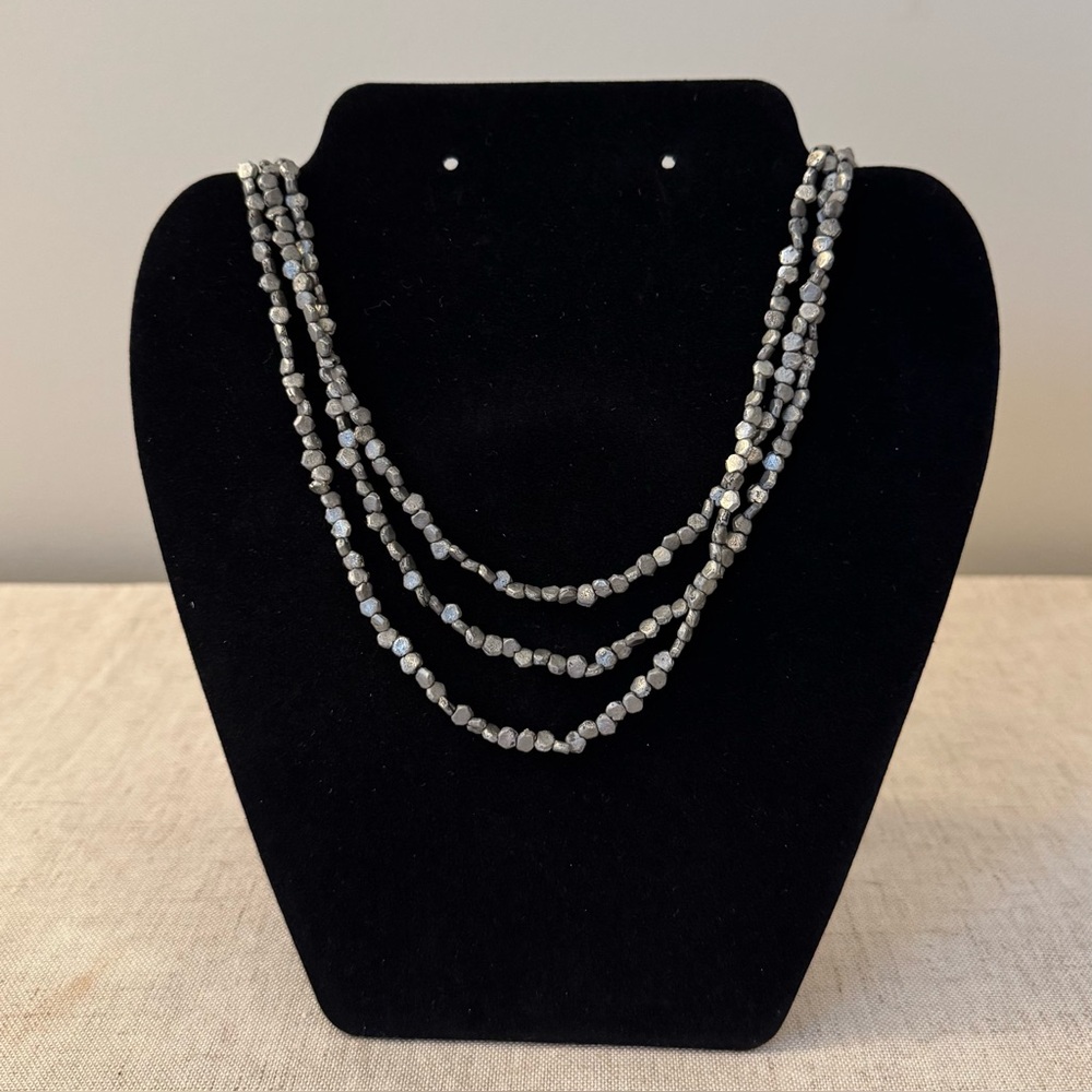 Indian Silver Tone Triple Strand Beaded Necklace